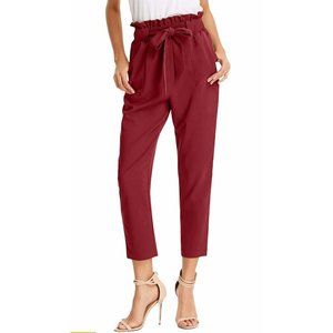 GRACE KARIN Women's Cropped Paper Bag Waist Pants With Pockets - Wine (Large)